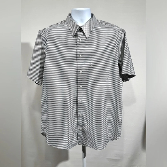 PAUL FREDRICK Black and white micro stripe button down size 17.5. - Picture 2 of 10